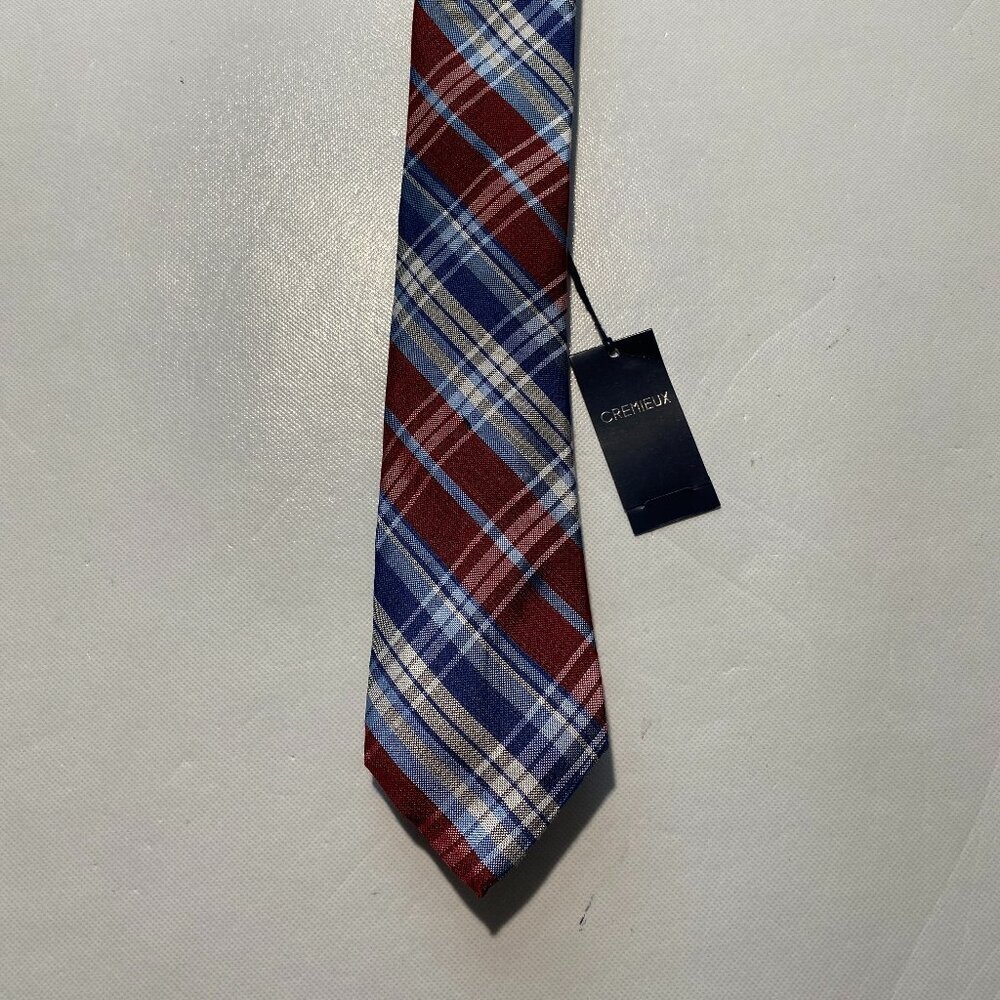 NEW Mens Italy Made Cremieux Neck Tie Silk Viscose Blue Navy Plaid MSRP $60 -A59
